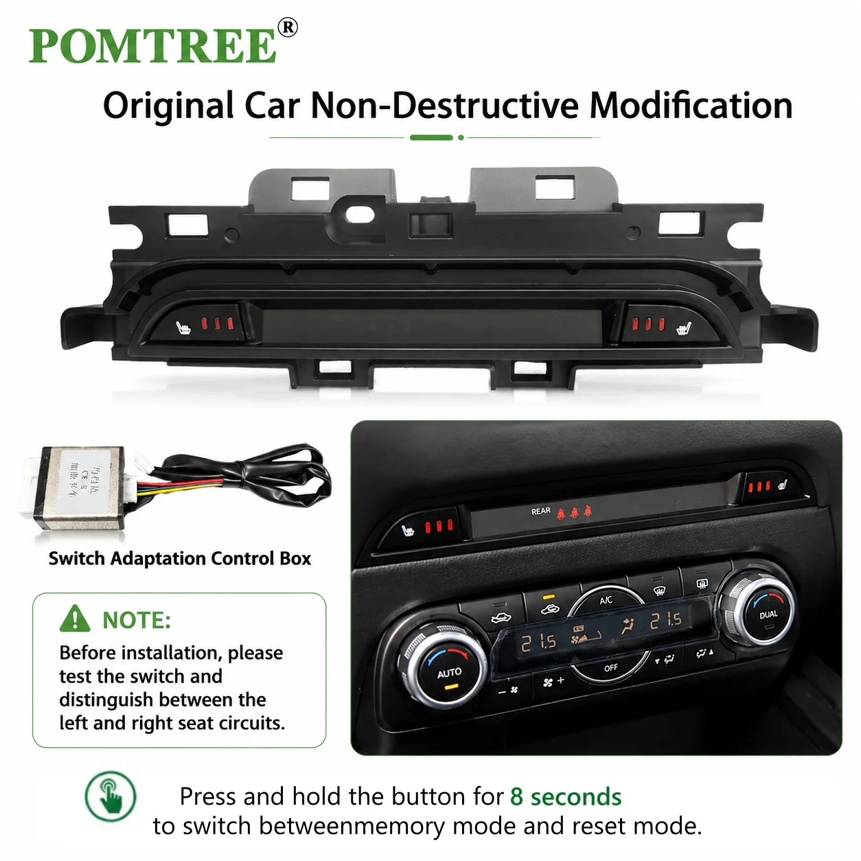 Built-in Car Dual Seats Heating Retrofit System Kit, Suitable For Mazda CX-5 2024-2025,With Dedicated Switches And Heating Pads