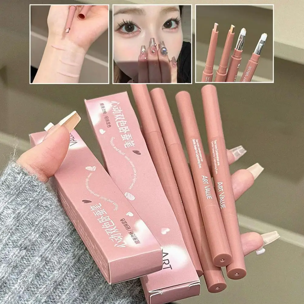 Penna per trucco occhi doppio colore Evidenziatore 2 in 1 in polvere Strumenti per trucco naturale Aspetto sdraiato Penna per occhi Baco da seta Migliora Marrone R0Y1