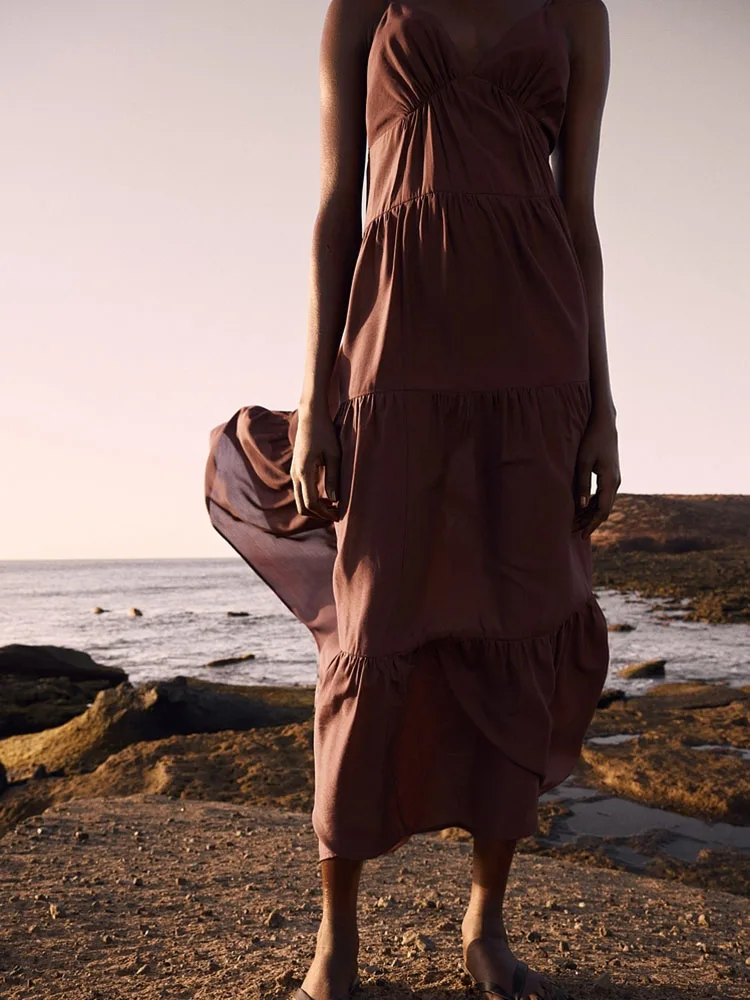 Sexy Svel Long Dr ZA2025 Nuovo abito estivo comodo e comodo a strati per le donne, perfetto per le feste