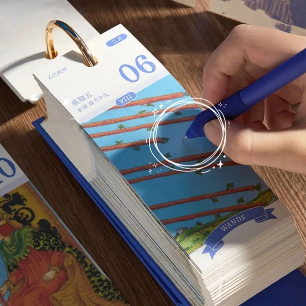 Kalender Kartu Lukisan Minyak Vintage 2026 dengan Jilid Cincin Emas, Halaman Putar Satu Arah, Kalender Meja Kertas dengan Kutipan Inspiratif