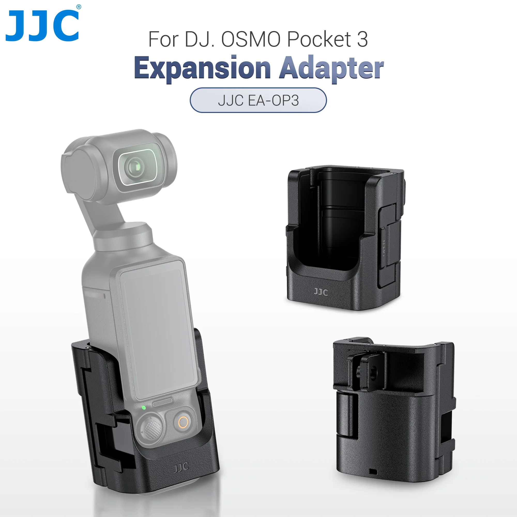 

JJC Expansion Adapter Mount for DJI Osmo Pocket 3 Protective Accessories Cage Bracket, with Action Camera Port & Cold Shoe Mount