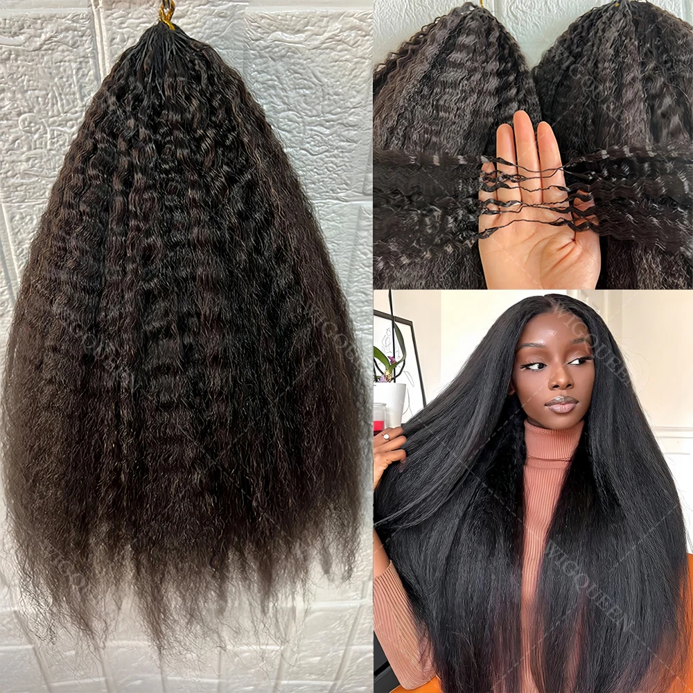 

12A Kinky Straight Bulk Human Hair Crochet Hair For Boho Braids Extensions Pre Separated Knotless Reusable Feather Crochet Hair