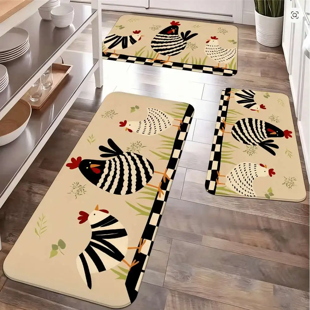 

Pastoral Style Striped Chick Kitchen Floor Mat Cute and Adorable Doormat Home Decoration Floor Mat Non-slip Easy To Clean Rug