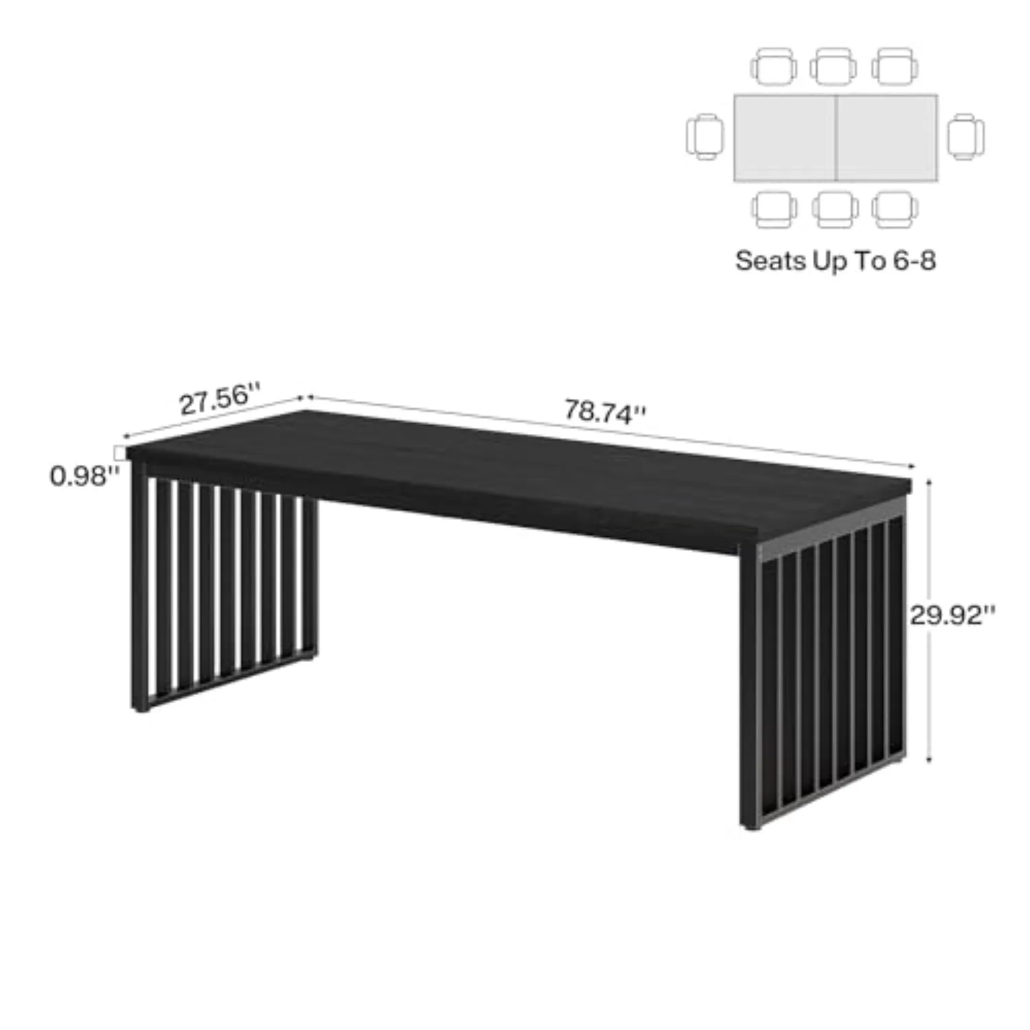 6.56 ft Conference Table, Large Rectangle Meeting Seminar Table, Industrial Long Business Table for 6-8 People (Without