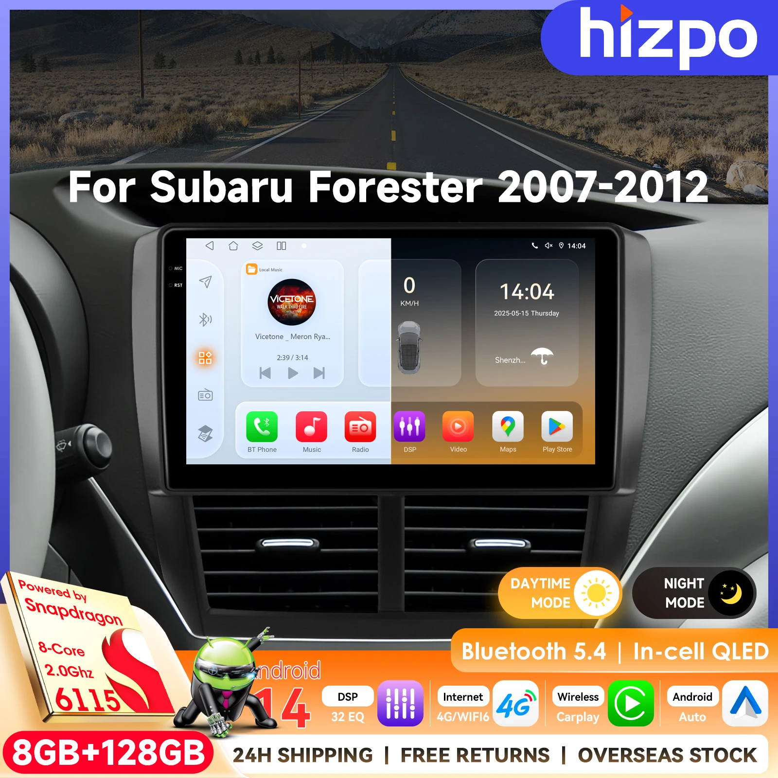 

Автомагнитола Hizpo 9" Android 14 для Subaru Forester 2007-2012 с DSP, RDS, QLED-экраном, Carplay, мультимедийным плеером, GPS, SWC 6115