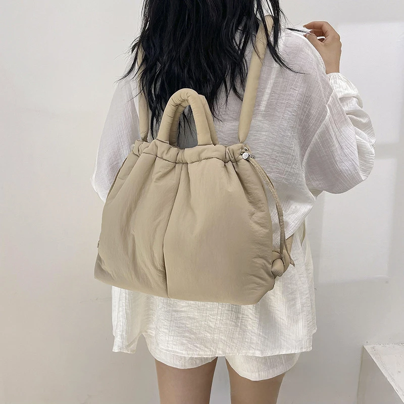 2024 New Casual nylon padded tote bag designer soft puffer women shoulder crossbody bags Simple Vintage large capacity handbags