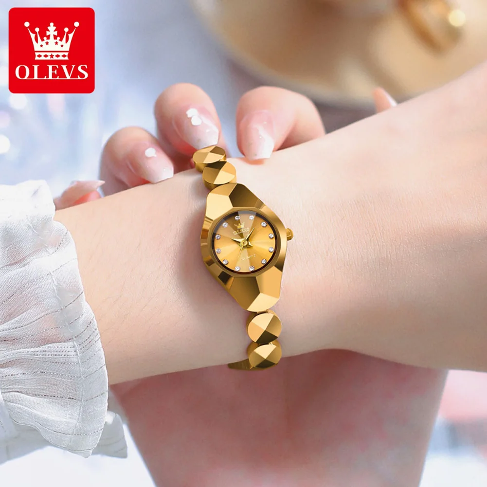 OLEVS-Montre à quartz en acier au tungstène pour femme, miroir rhombique, étanche, marque de luxe, montre-bracelet élégante pour femme, ensemble de montre-bracelet