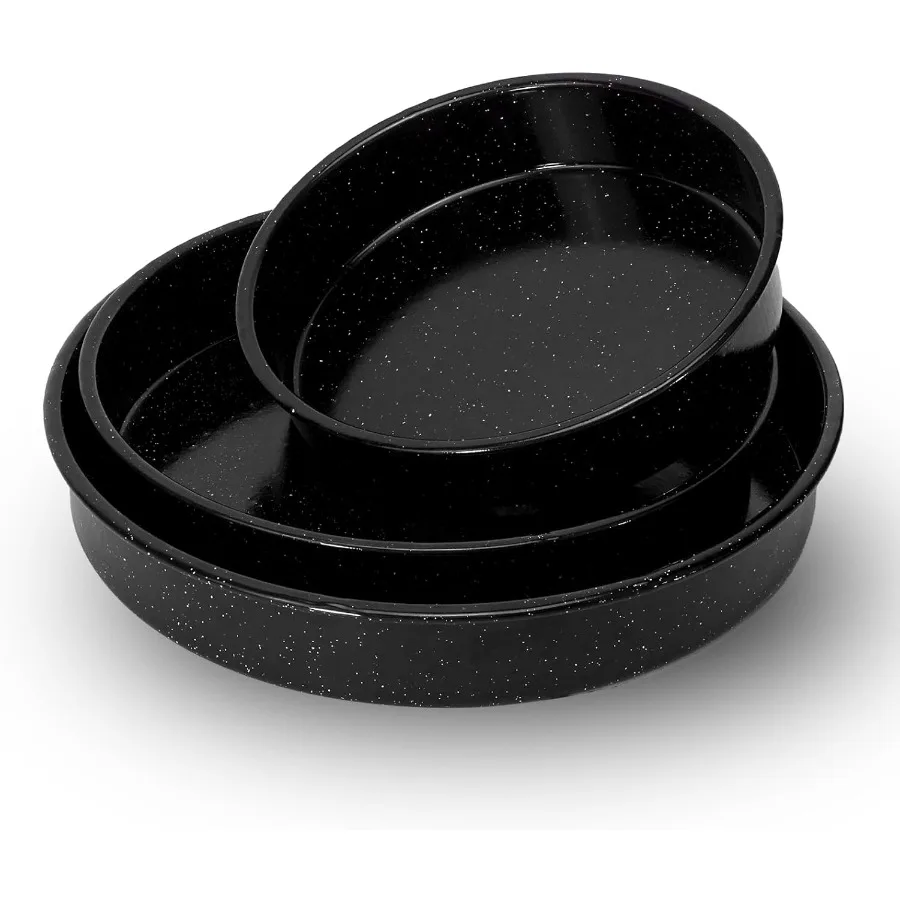 

3Pack Enamel Roasting Pan Set Round Deep Baking Pans Oven Trays10 12" 14" Cake Pans High Performance NonToxic PTFEandPFOA Free