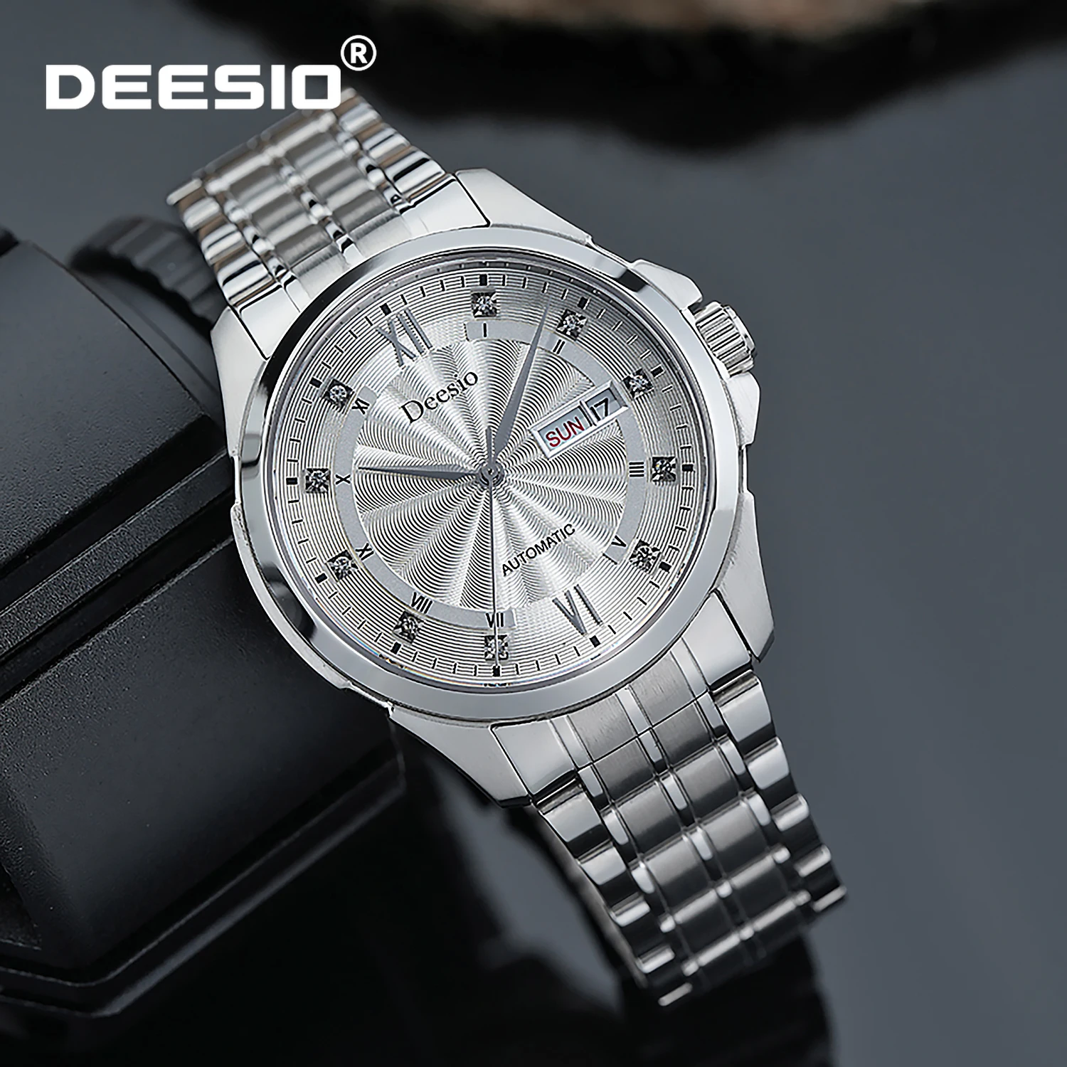 

Deesio Mens Automatic Mechanical Wristwatch Luxury Business Watch Calendar Date Waterproof 50m Stainless Steel Band Gift for Men