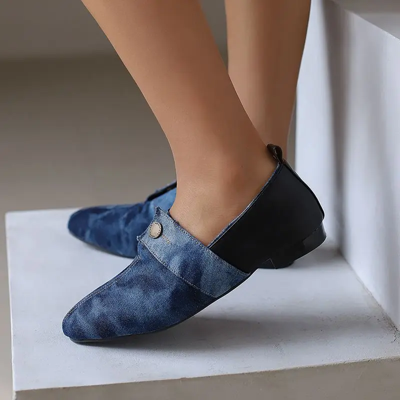 Girseaby Design Women Flats Denim Mixed Color Round Toe Splice Slip On Soft Daily Leisure Female Shoes Big Size 46 47 48 Spring