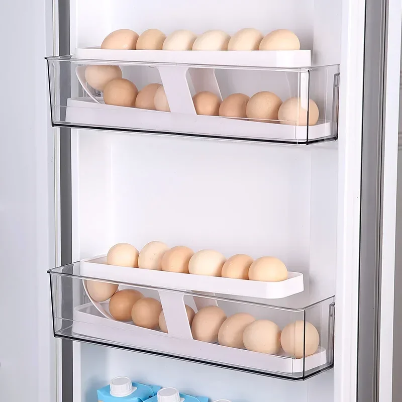 Household kitchen refrigerator side door anti drop and fresh-keeping storage egg rolling machine practical double-layer egg box