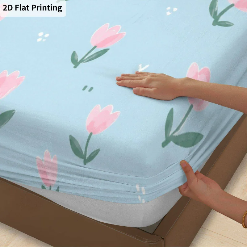 3Pcs Pastelfloral Fitted Sheet Three Piece Set (1*Fitted Sheet + 2*Pillowcases, Coreless), Bedding Set.