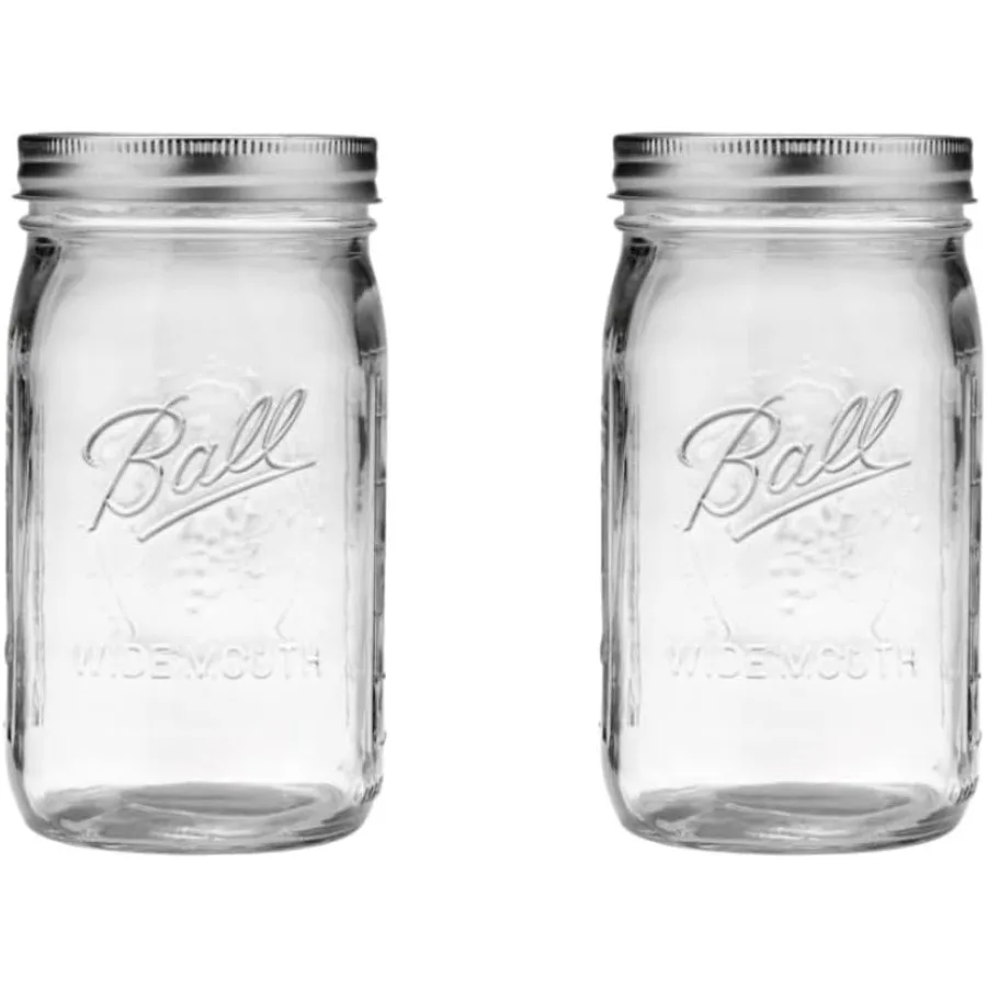 

Ball Wide Mouth Glass Mason Jars with Lids and Bands Ideal for Home Canning Pickling Juice Storage Jam and Jelly Preparation Qu