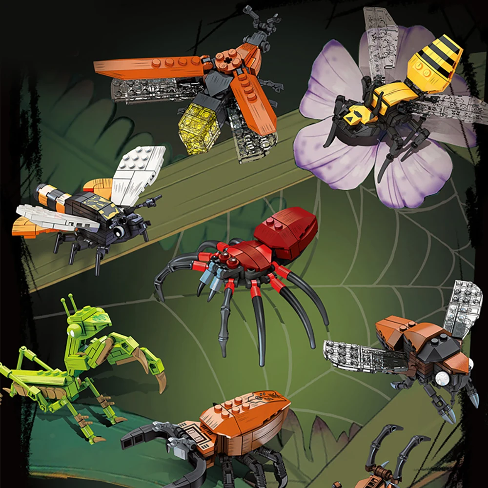 

Mantis Spiders 8-in-1 Insect Model Building Block Toys-Educational,Easy-Assemble for Kids' Insect Exploration,Ideal Holiday Gift