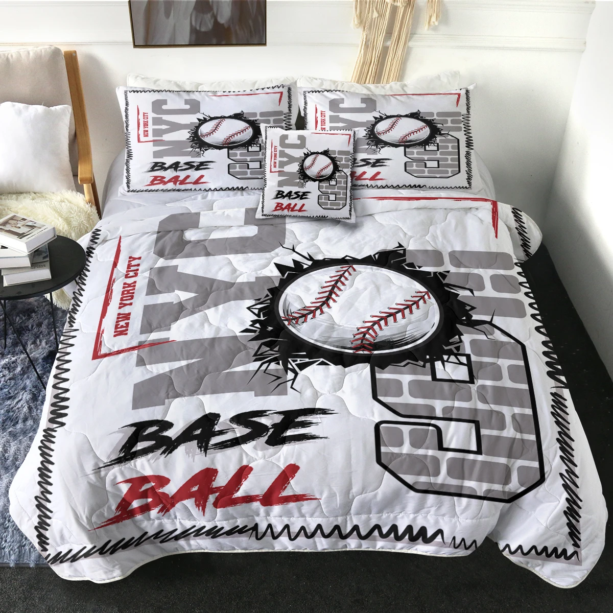 

Cool Baseball Design Comforter Set Sports Theme Quilt Set Modern Bedspread Home Decor Suitable for All Seasons