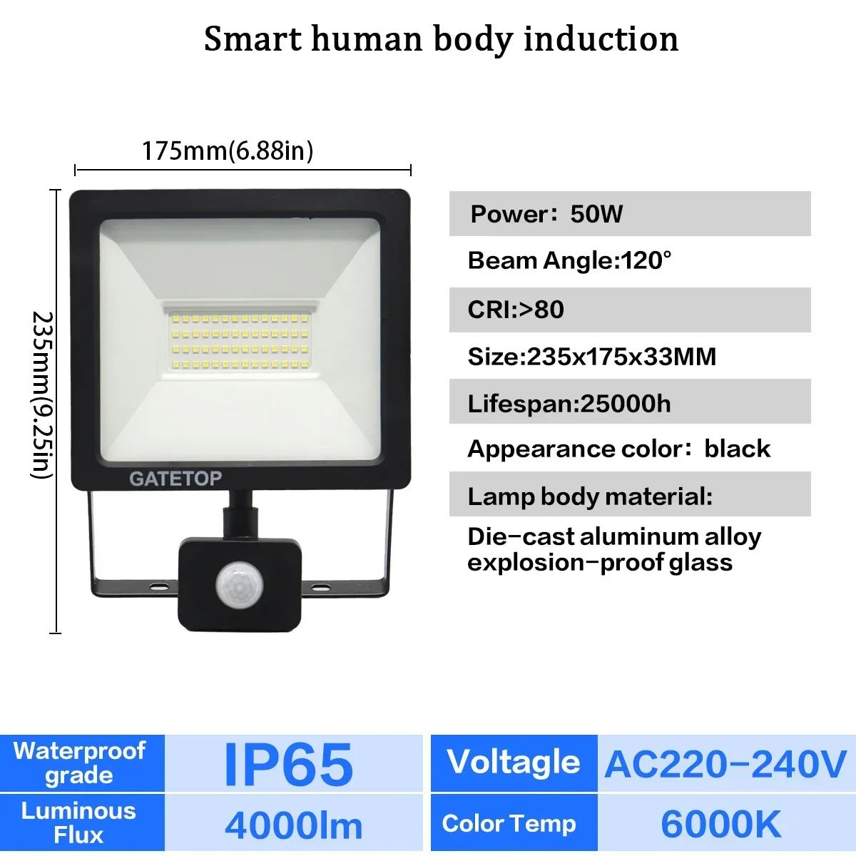 10W 30W 50W LED Floodlight Sensor LIhgt 6000K RIP Motion High Brightness AC220-240V Flood Light for Garden Outdoor Lighting