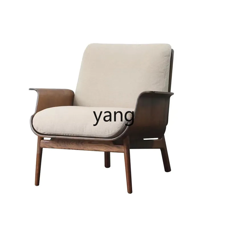 Lmm living room sofa chair solid wood casual walnut color light luxury living room fabric back chair