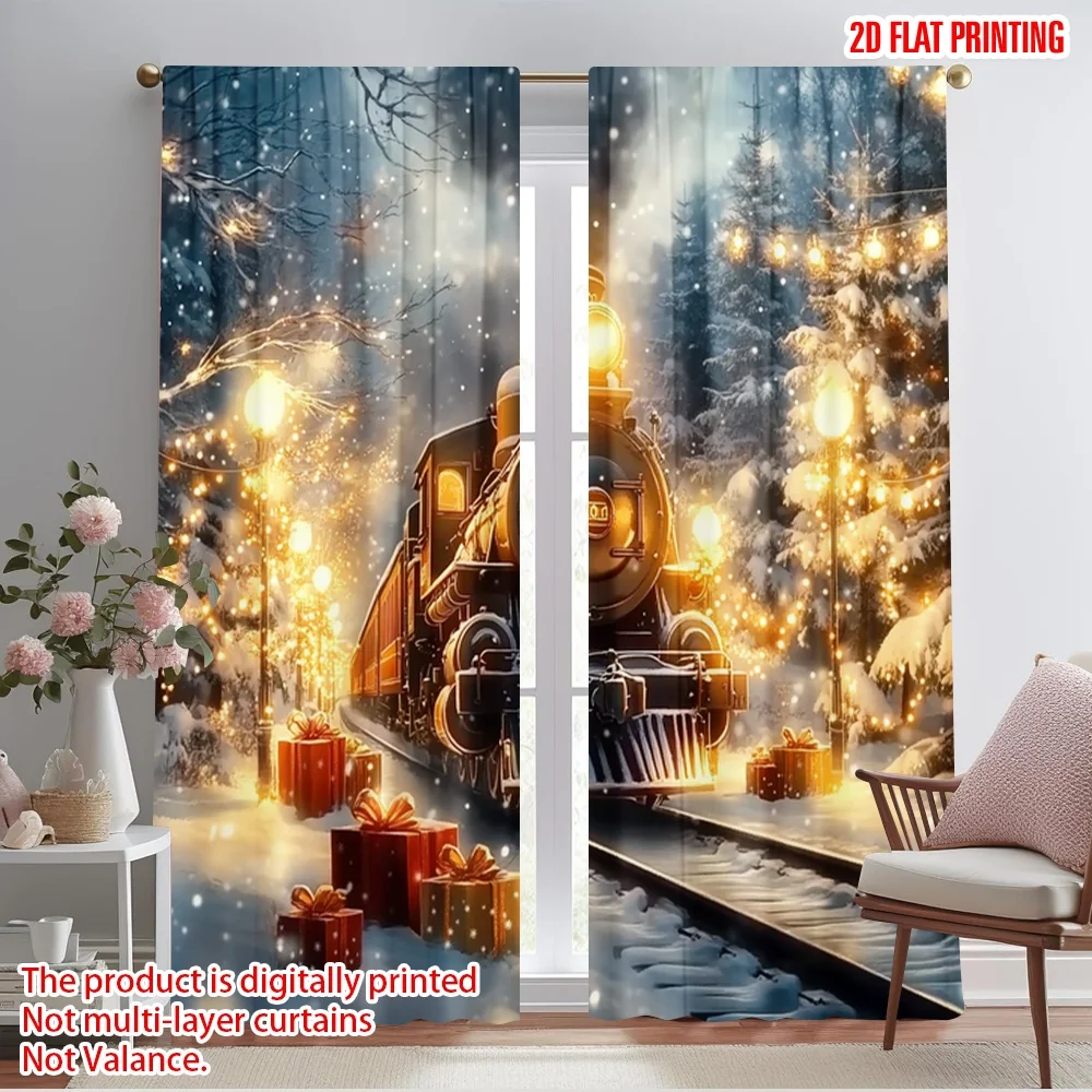 2pcs,2D plane printing Minimalist Curtains Christmas train festive gifts (2) 100% Polyester (without rod) Art Deco Festive