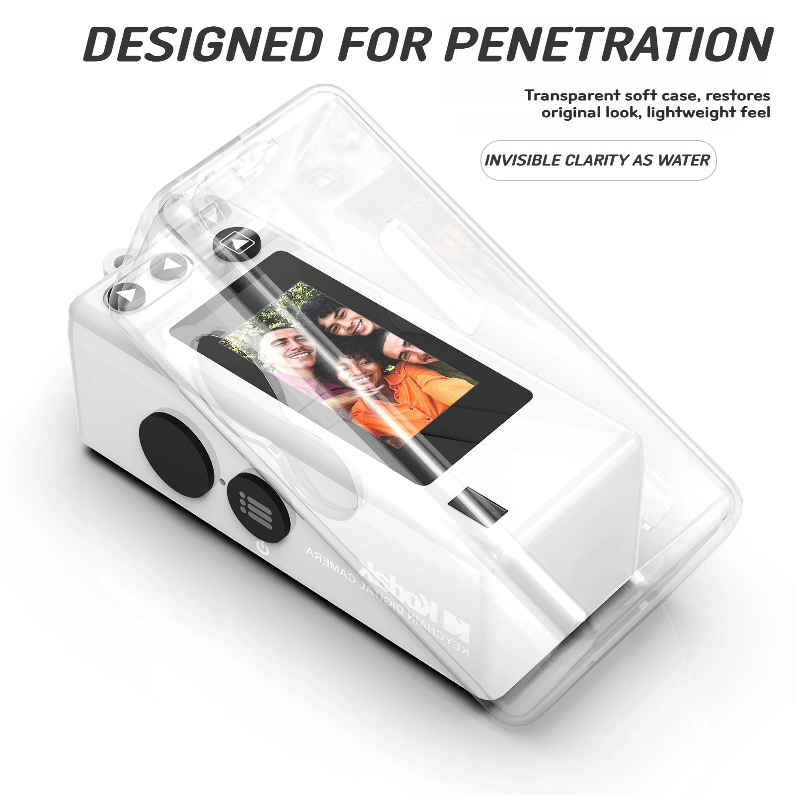 2in1 Protect Kit Transprent TPU Case with Tempered Glass Screen for Kodak Charmera Mini Camera  Film Anti-Drop Camera Kit