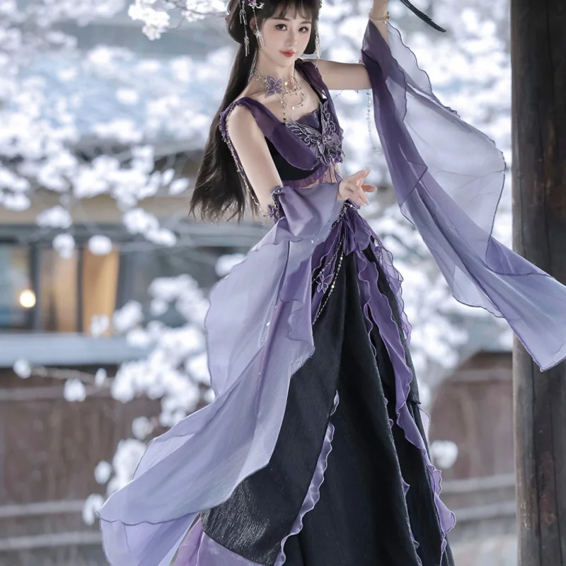 

Мечтательный ночной танец Hanfu, экзотический стиль, танцевальный костюм Dunhuang, женский древний костюм в западном стиле, костюм для выступлений в этническом стиле