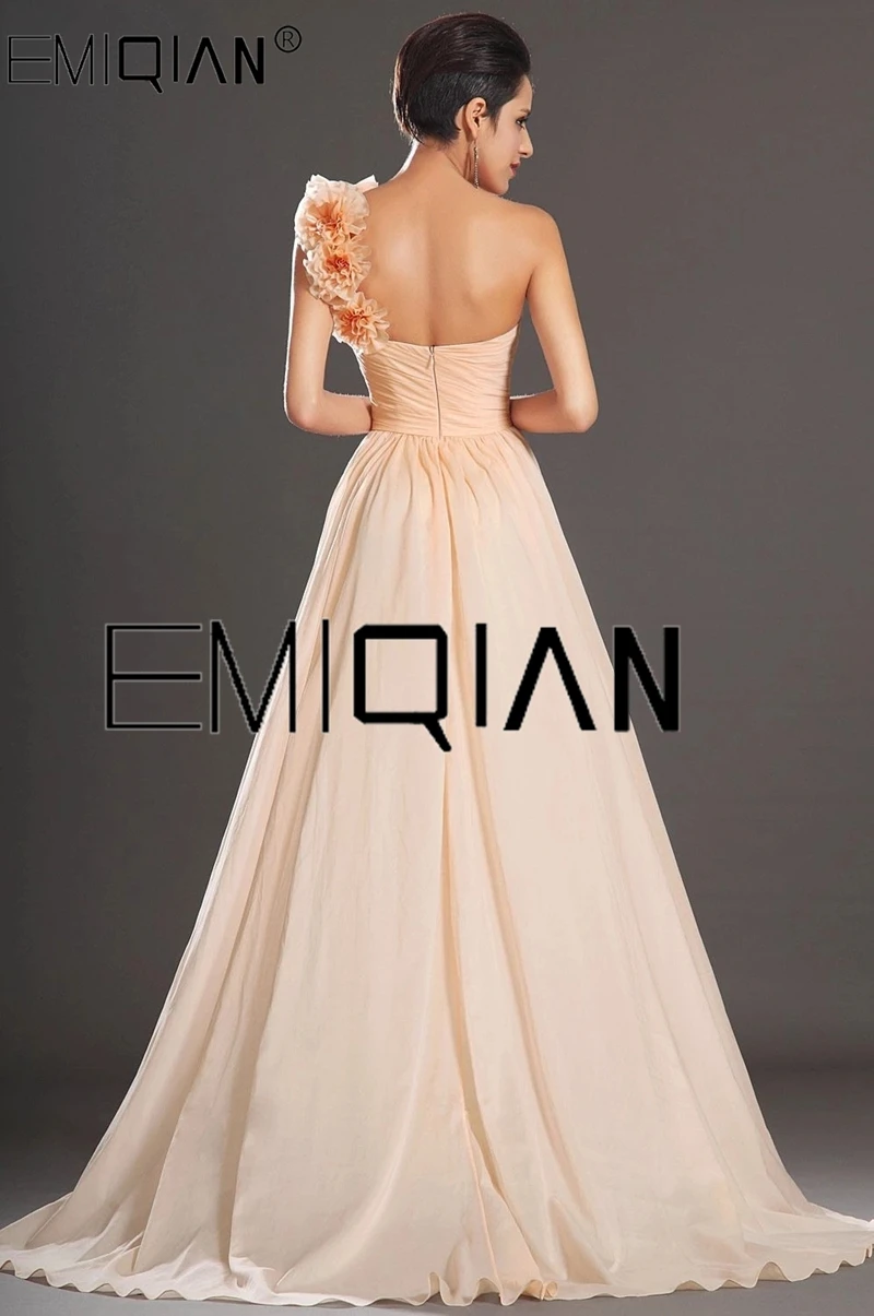 New Amazing One Shoulder Floor Length Chiffon Bridesmaid Dress with Handmade Flowers Prom Dresses