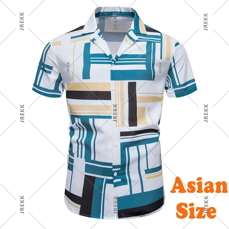 Camicia con risvolto con motivo geometrico artistico per abbigliamento da uomo Camicie con bottoni a manica corta taglia asiatica T-shirt moda estiva casual da strada