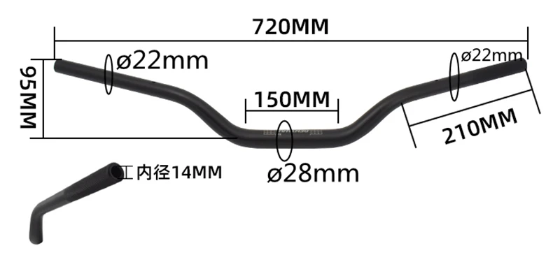 레트로 오토바이 개조 알루미늄 합금 방향 핸들 바, 가변 직경 AC 190TR, GV300, 22x720mm (중간 28mm), 신제품 