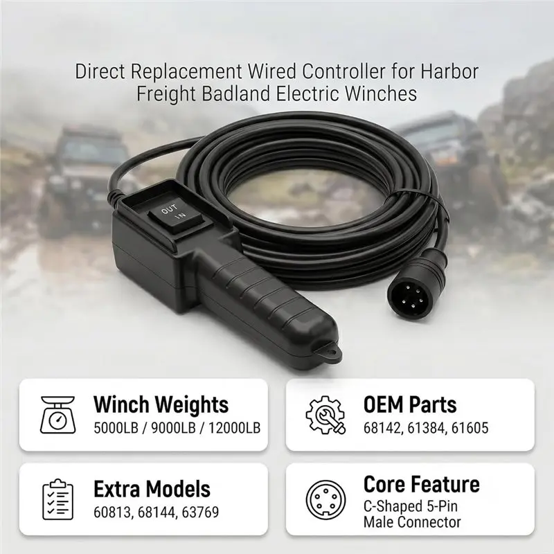 C-Shaped 5-Pin Connector 5 Prong Winch Remote Control Switch Cable Fits For Badland Winches, For Badlands Harbor Freight-N32R