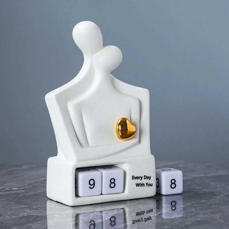 Ceramic Couple Sculpture with Heart Couple Figurine Anniversary Home Accent with Heart Detail for Shelf Display, Wedding Y5GB