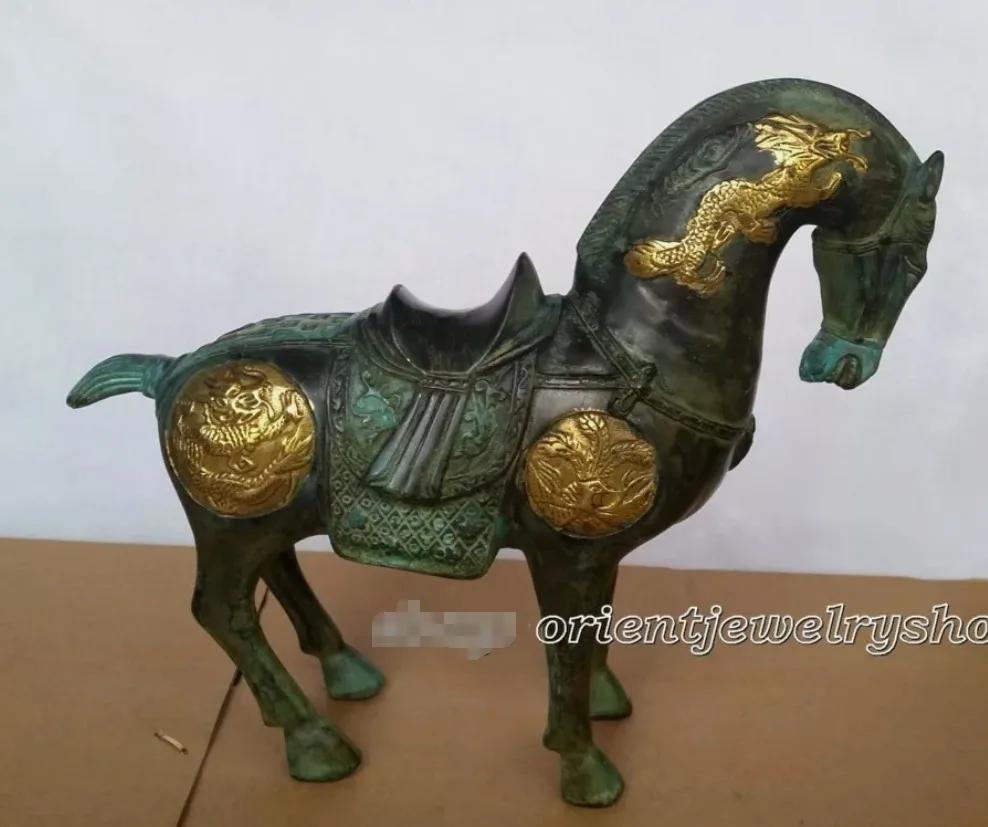 Ferghana horse ancient Bronze Plate gold Dragon Phoenix good luck bronze statue