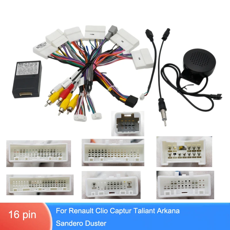 For Renault Dacia 16Pin Radio Wiring Harness CANBUS Adapter for Clio Captur Arkana Sandero Duster