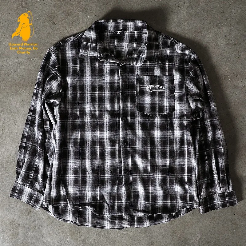American Retro Plaid Long Sleeve Casual Shirt Men's Spring Women's Outerwear Charitable Fundraising Upward Hero Jacket