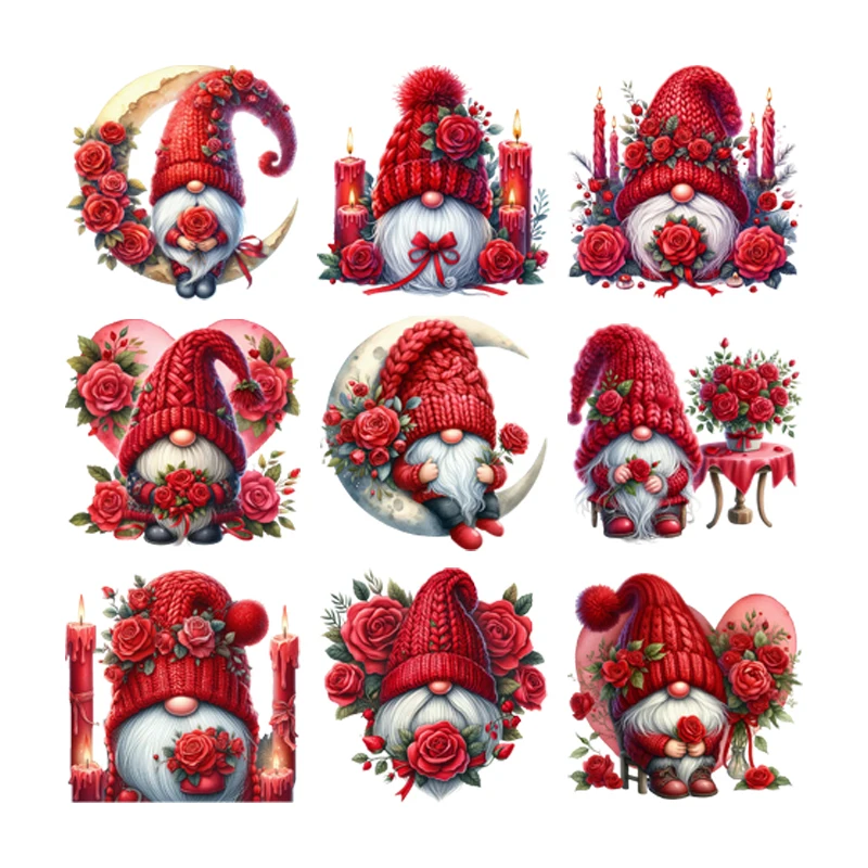 

Watercolor Red rose Elf Dwarf DTF Heat Transfer Printing On Clothes Iron on Children clothing Printing wholesale Washable Patch