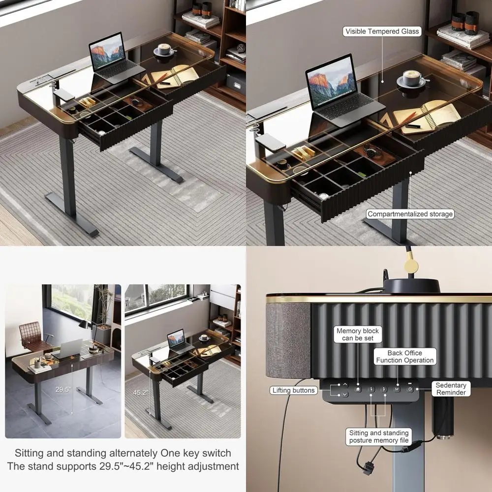 Electric Standing Desk with Laptop Drawer and USB Charging Port for Home Office