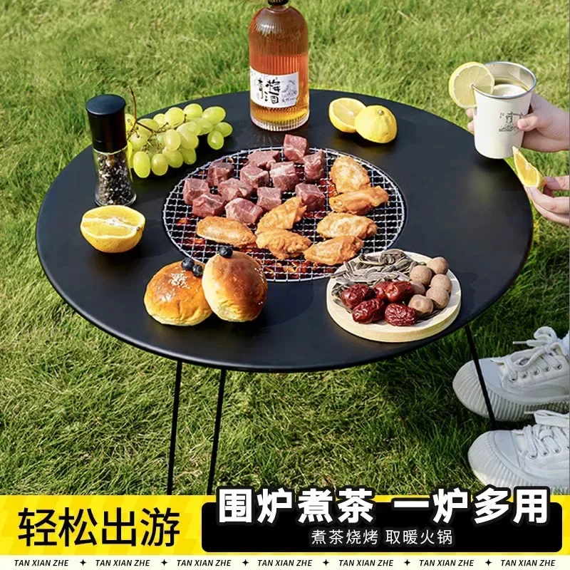 Outdoor household barbecue grill foldable fire pit courtyard indoor heating stove hot pot small round table