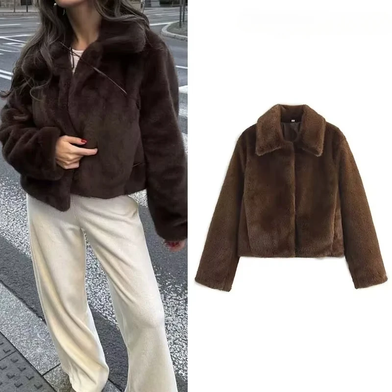 

TRAFZR Snow Parka New in Outerwears Padded Coat Faux Fur Brown Parkas Warm Woman Winter Coats Elegant Luxury Women's Coat