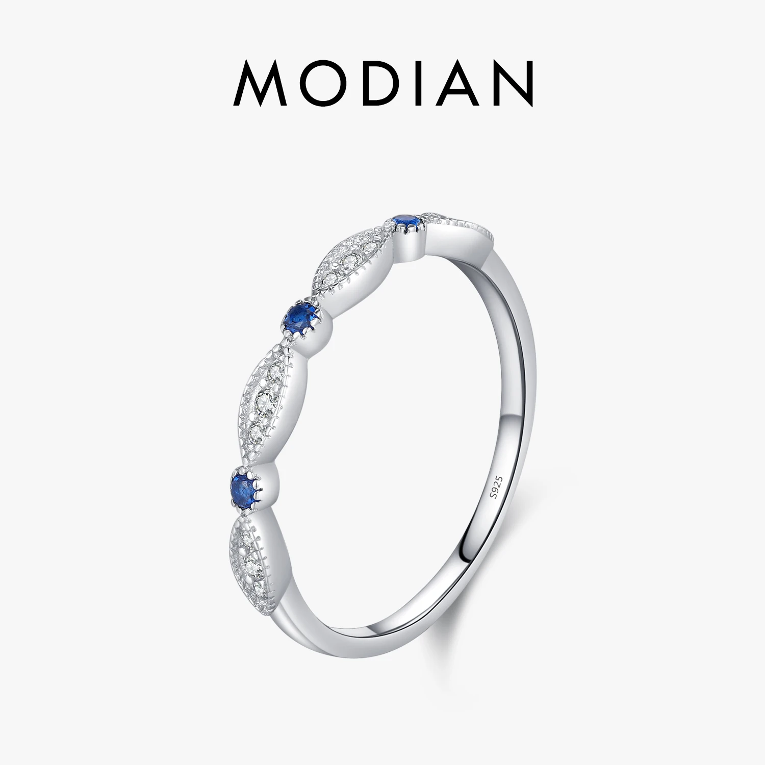 MODIAN Simple Exquisite 925 Sterling Silver Blue CZ stackable Finger Ring For Women Party Fine Jewelry Gift Accessories