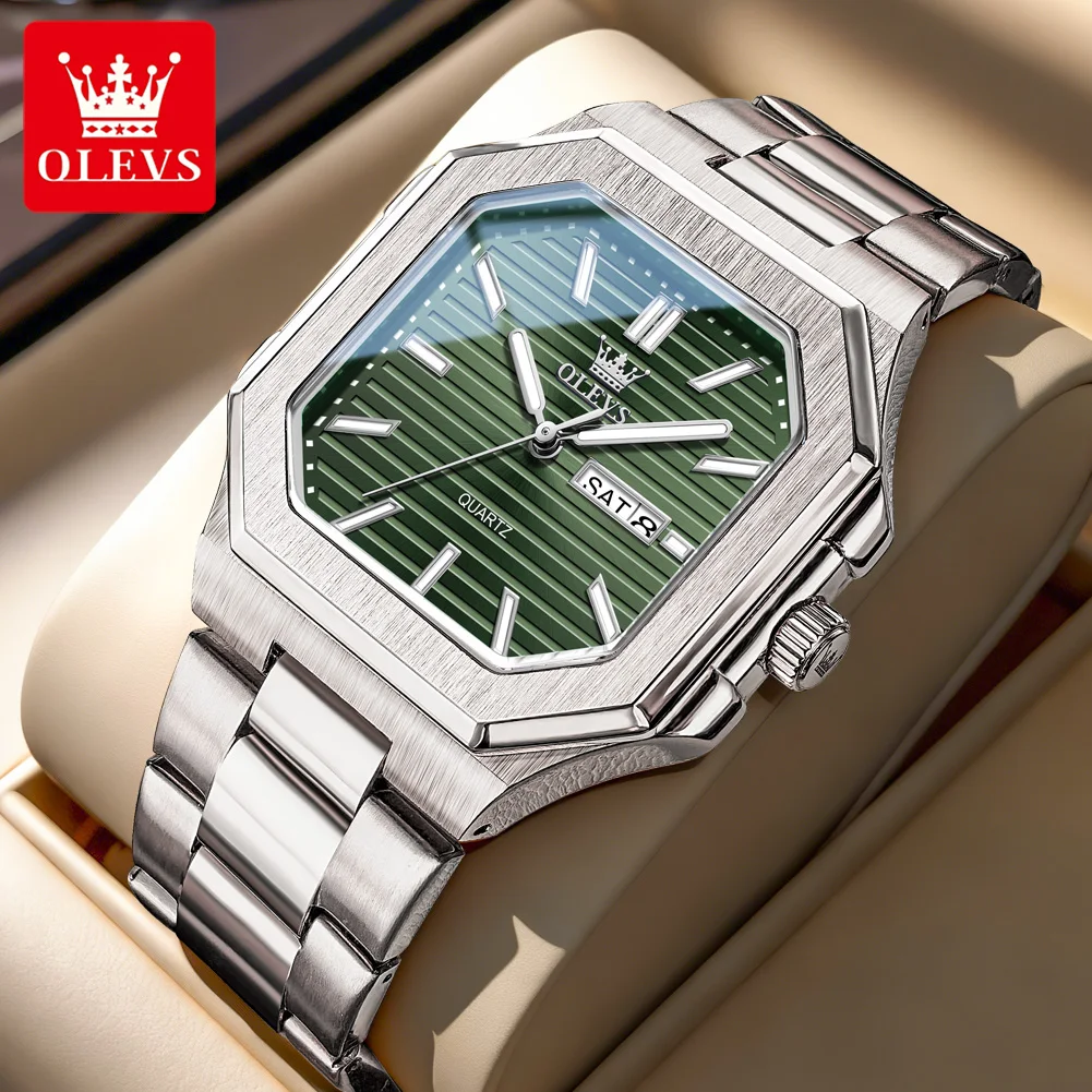 

Мужские часы OLEVS 3731, водонепроницаемые, светящиеся, квадратные, кварцевые, в оригинальной коробке, модный бренд, с указанием дня недели и даты, в подарок мужчине.