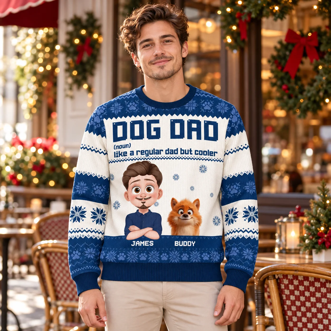 DIY Your Favorite Dog on an Ugly Christmas Sweater Customized Pet Photo Crewneck Sweaters with Names for Holiday Gift Giving