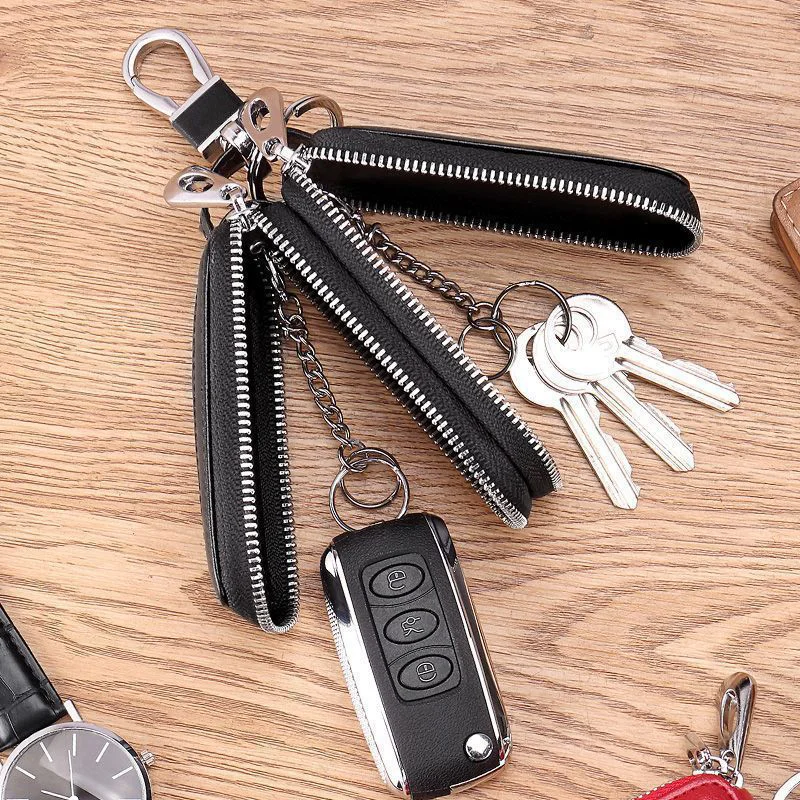 Large Capacity Double Layer Key Pouch, Waist Hanging Zipper Key Case for Men Women, Universal Car Keys