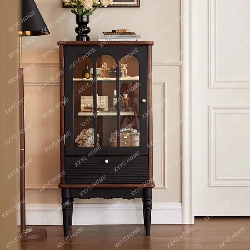 

A retro glass door solid wood wine cabinet living room home display cabinet