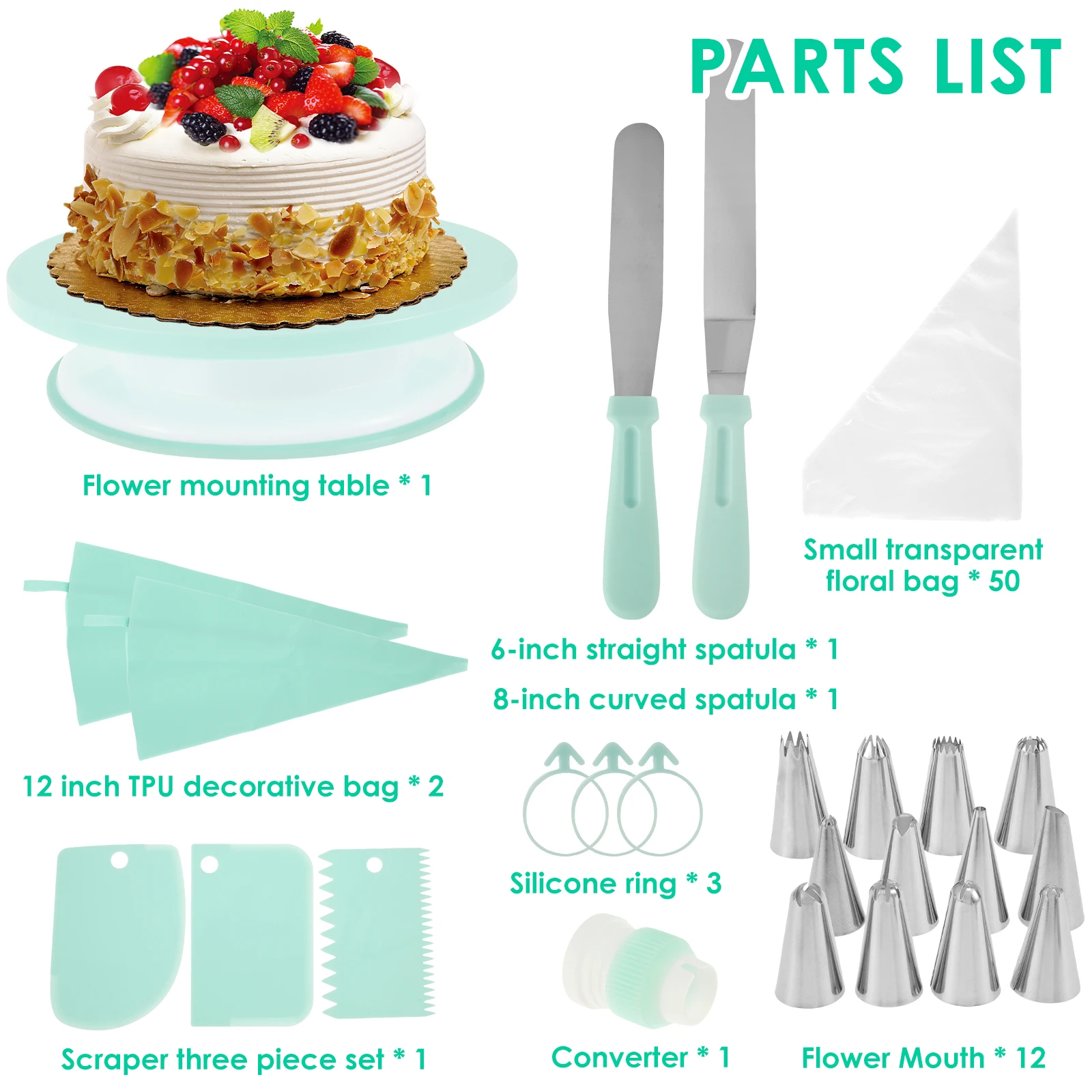 74Pcs Cake Decorating Kit Practical Cake Decorating Supplies Kit with Non Slip Cake Turntable Pastry Piping Bag Icing Piping