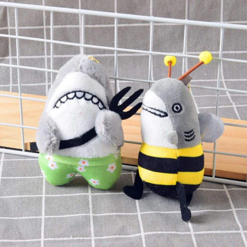 

12cm Funny Shark&Bee Keychain Cartoon Plush Stuffed Soft Toy Shark Bee Doll Girl Couple Bag Pendant Birthday Gift