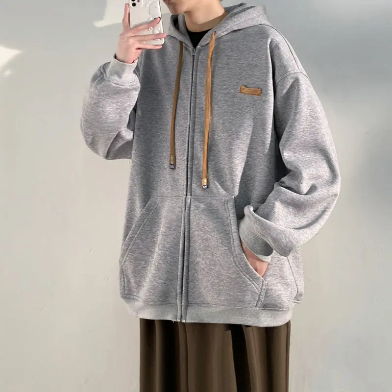 Full Zip Up Man Hoodies Neu in Luxus Einfache Overfit Harajuku Mode Koreanischen Stil Günstige Lustige Baumwolle Schwarz Sweatshirts für Männer