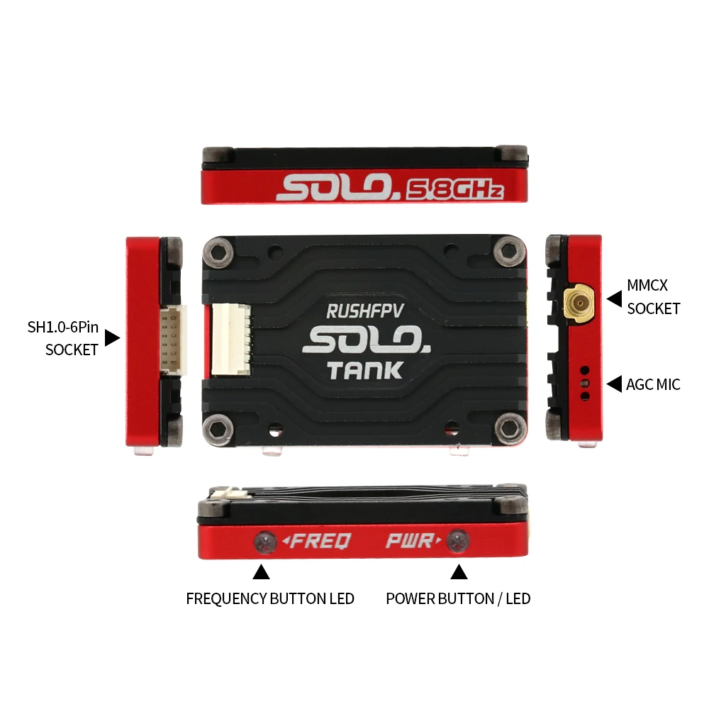 RUSHFPV TANK SOLO 5.8G FPV VTX CNC Shell 25-1600mW Built-in Microphone HV 6S Input RC Long Range Quad Parts