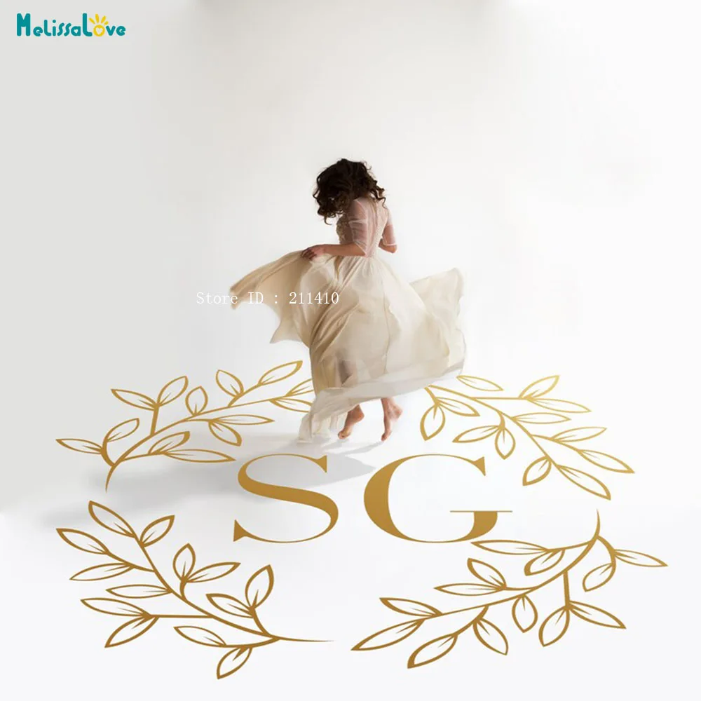 

Customized Uppercase Letters For Branch And Leaf Art Wedding Celebration Dance Floor Decals Wedding Stickers Removable YT6834