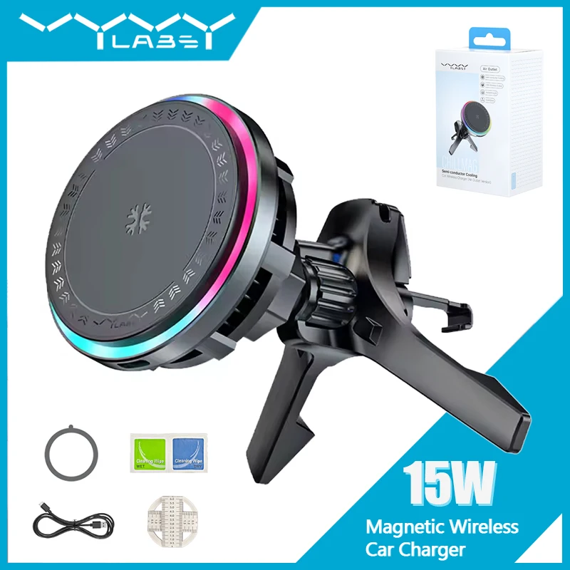vyvylabs-15w-ワイヤレス充電器-冷却機能付き-マグネット式車載ホルダー-エアコン吹き出し口用-急速充電ホルダー-magsafe対応-iphone-17-16-15-14-13-12用