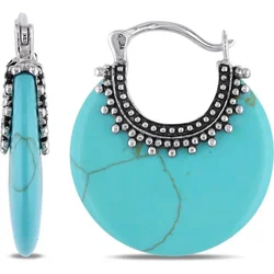 Vintage Bohemian Style Imitation Turquoise Semi-circular Temperament Earrings Women Simple Casual Jewelry Accessories