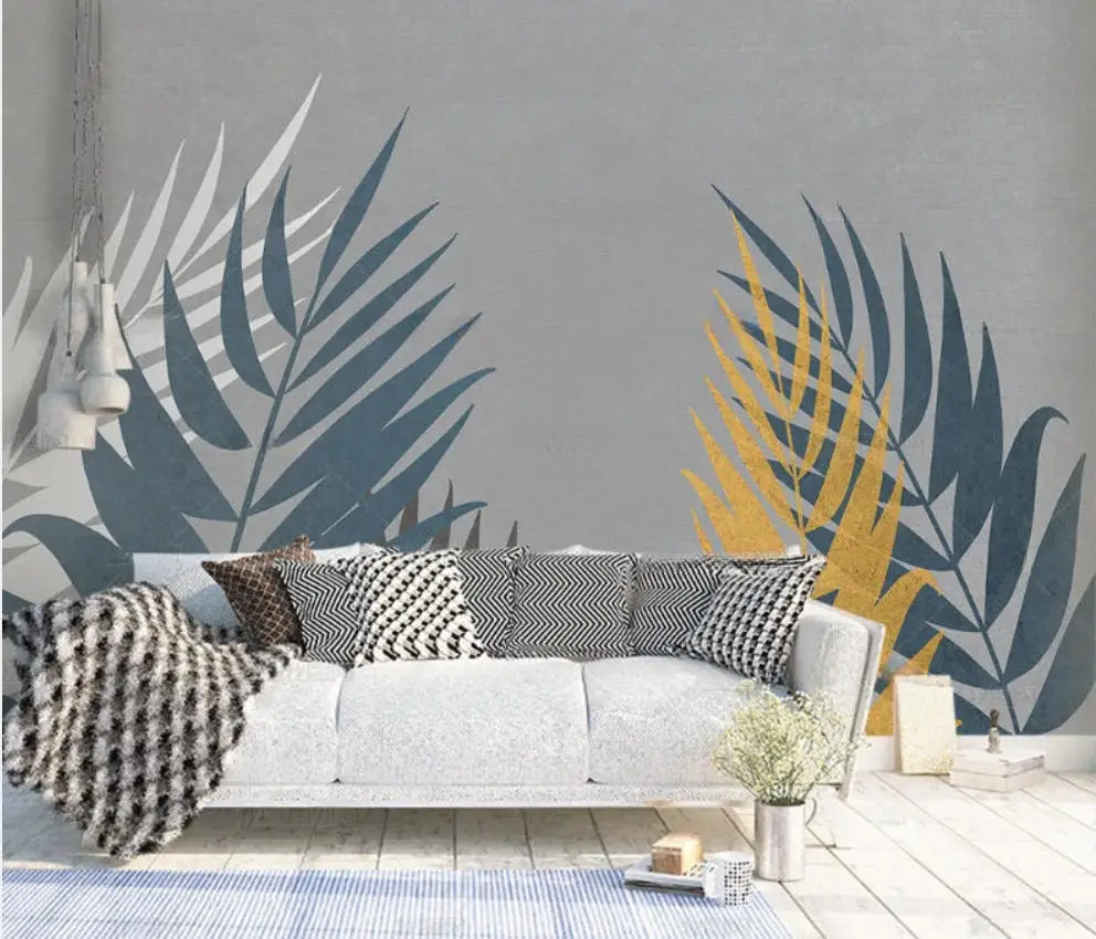 Customized wallpaper tropical plant Nordic lines tropical golden leave mural home decoration urban architecture leaf wallpaper