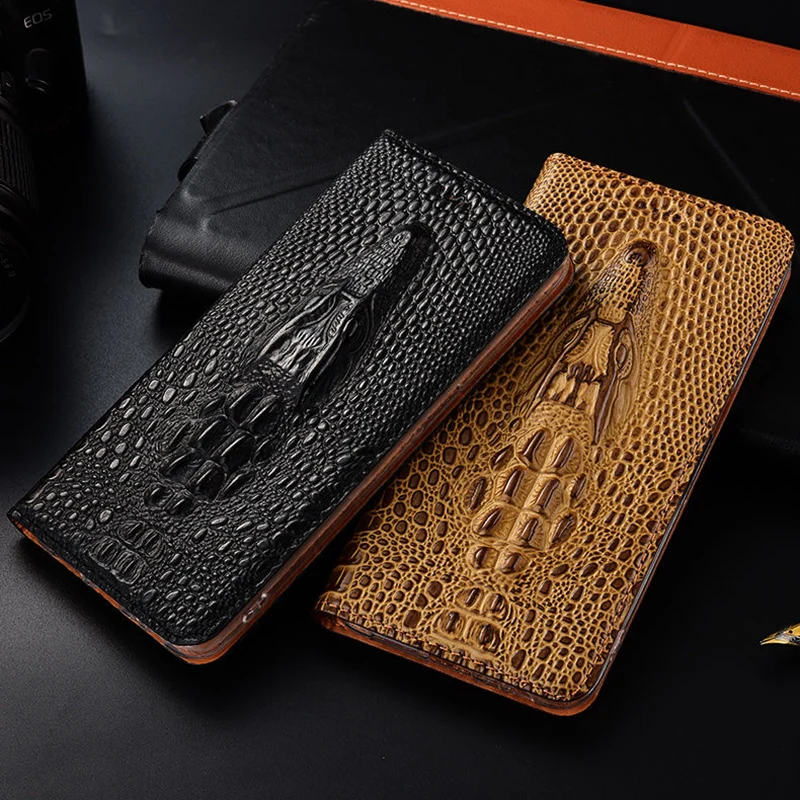 Crocodile Head Genuine Leather Case For OPPO Find X5 X3 X2 Pro Lite Neo Phone Flip Cases Cover